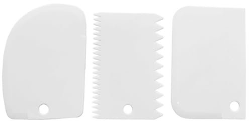 HRLORK 3 Pack Cake Scraper Plastic Cream Scraper Set Cream Edge Smoother Tools for Cake Baking Decorating- White