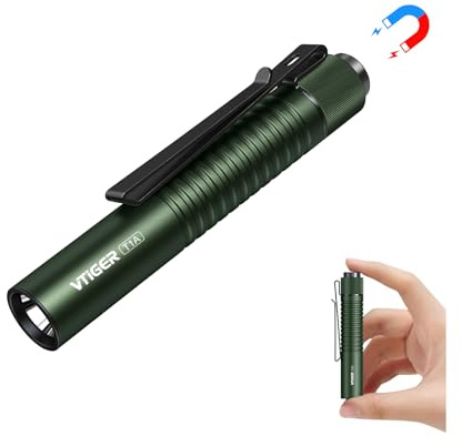 VTIGER T1A Mini Tasche EDC Taschenlampe mit Clip,1300 Lumen kompakte AA wiederaufladbare LED Taschenlampen,super heller Heckschalter kleine Taschenlampe mit Magnet für Camping,Wandern,Outdoor,Notfall