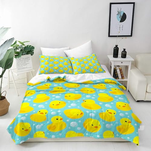 ANHOPE Housse de Couette Dessin Animé Jaune Canard Parure de Lit avec Fermeture Éclair 140x200 cm avec 1 Taies d'oreiller 65x65 cm Microfibre Literie pour Enfants Garçons Filles