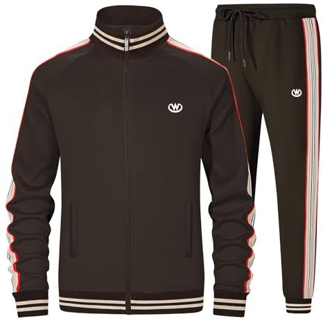 W JIANWANG Herr träningsoverall joggingdräkt sportdräkt tracksuit 2 delar avslappnad atletisk jogging, Kaffebrun, L