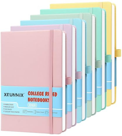 Lined Journals for Writing, A5 Notebooks (5.7 x 8'') 160 Pages, 100 GSM Paper, Ribbon Bookmark, Elastic Band & Inner Pocket - Ideal for Work, Journaling, Note-Taking & Gifting (Pastel Color - 6 Packs)
