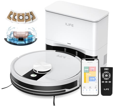 ILIFE A12 Pro Robot Aspiradora y Mopa Combo, estación de vaciado automático de 60 días, navegación inteligente LiDAR, mapeo del hogar, zonas de exclusión, WiFi 2.4G, aplicación/Alexa/control remoto