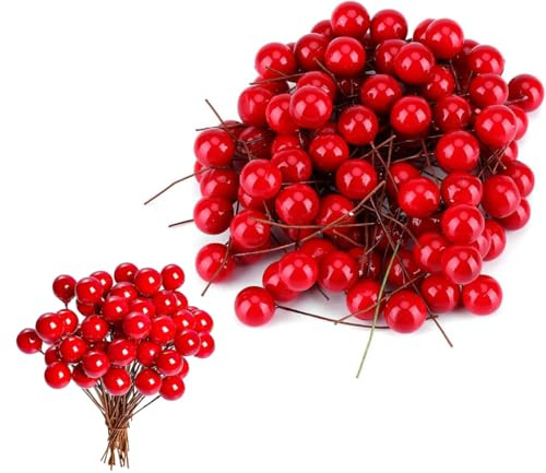 LATRAT 200 Stück weihnachtliche rote Stechpalmenbeeren künstliche Beeren, Kranzherstellungszubehör zum Basteln, Weihnachtskranz, Tischbaum, Hochzeitsdekoration, DIY Weihnachts Basteln