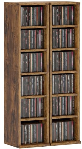 HOMCOM Juego de 2 estantes Columna Armario CD-DVD 6 + 6 Compartimentos 21 x 22,5 x 88,5 cm Capacidad máx. 204 CDs marrón rústico