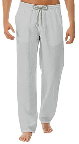 Herren-Sweathose, Leinenhose, lockere Passform, Chinohose, solide Loungehose, Smart-Activewear-Hose, gerades Bein, flache Vorderseite, elastische Taille, Kordelzug, athletische Freizeithose, grau, L