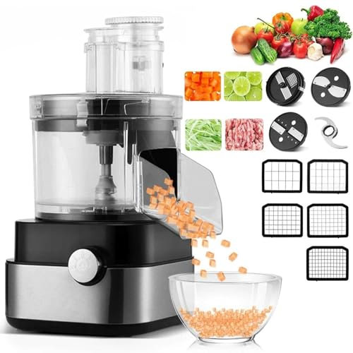 Máquina Cortadora En Dados Automática, Procesador de Alimentos de 600W con 9 Tipos de Moldes, Máquina Cortadora de Frutas y Verduras con Ajuste de Velocidad de 5000ml