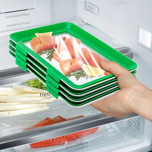 SHENGYIG 3 Stück Wiederverwendbares Einmachtablett, Frischhaltetablett Mit Elastischer Folie, Transparentes Design Aufschnittbox Stapelbar, Grün, für Zutaten Lagerung, Erhaltung der Frische