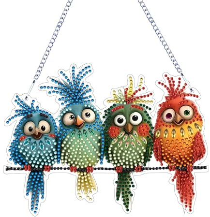Diamond Painting Frühling,Fensterdeko Vogel Deko Diamant Painting Fensterbilder Beidseitig Frühling Deko Diamond Painting Eule Hängedeko DIY Diamant Malerei Basteln Diamond Painting Anhänger (A)