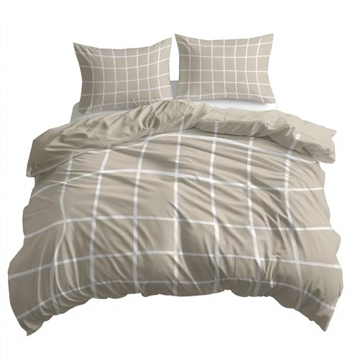 CozyRest Kind Bettwäsche Set 180 x 200 cm, Netz Bettbezug Set 3 Teilig, Weiche Microfaser Wende Beige Bettwäsche mit Reißverschluss und 2 x 80x80cm Kissenbezüge
