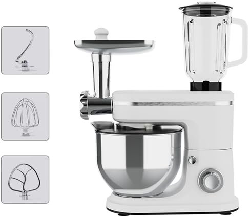 Robot De Cocina Multifuncion 3 en 1,Batidora Amasadora con Función Picadora De Carne y Batidora,1,5L Jarra, 6 Funciones de Regulación y Pulse, kit de Accesorios,8L