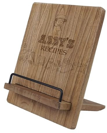 Personalised Any Name Wooden Recipe Book Stand, Kitchen Cookbook Holder with Metal Support, 24.1 x 20.1 x 32.5 cm, Gift for Her