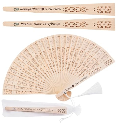 Yecaiyoger 20 Pcs Personalised Wooden Hand Fans Bulks Wedding Favors Custom Engraved Text Sandalwood Folding Fans for Party Favors Bridal Shower Wedding Gift for Guests (20)