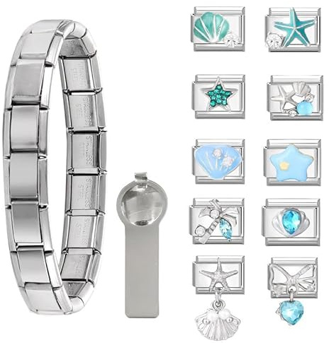Dihope Italian Charm Bracelet Silber DIY Abnehmbar Module Set Edelstahl 9mm | Italian Style Charms für Damen Mädchen, Italienisches Modular Armband mit Öffnungs-Tool, Geschenk für Geburtstag Jahrestag