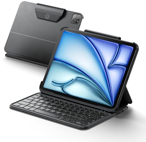HOU Hülle mit Tastatur für iPad Air 11 Zoll M4/M3/M2 & Air 5./4. Generation & iPad Pro 11 Zoll (M5/M4 & 4./3./2./1. Generation),Leicht und tragbar,Weltraumleder,verstärkte Vier-Ecken-Schutz,QWERTZ