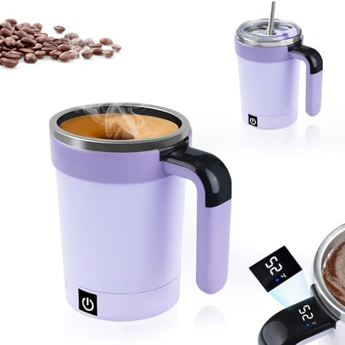 Fuerdich Self Stirring Mug, 380Ml Automatic Mixing Cup, Automatic Mixing Cup with LCD Temperature Display, Electric Stirring Mug for Coffee, Protein Shakes, Matcha, and More (Purple)