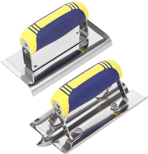 2Pcs Concrete Edging Trowel, Stainless Steel Concrete Tools Set for Shaping Steps & Verges, Rustproof Flat Finishing Trowel Plus Edger and Groover Set with Nonslip Handle(Set 2)