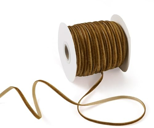 Bestewelry 45,7 m flaches Samtband, 3 mm, Vintage-Stil, einseitiges Band, Rolle, Dekoration, Spitzenborte mit Spulen für Geschenkverpackung, Haarschleifen-Clips-Herstellung, Braun