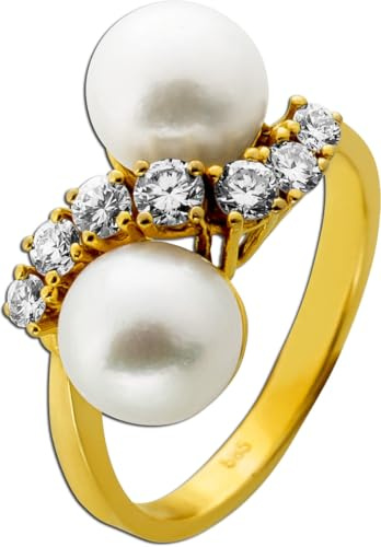 Ch.Abramowicz Perlenring Gold 585 14K Brillanten 0.35ct. Akoyaperlen 8.1mm 18