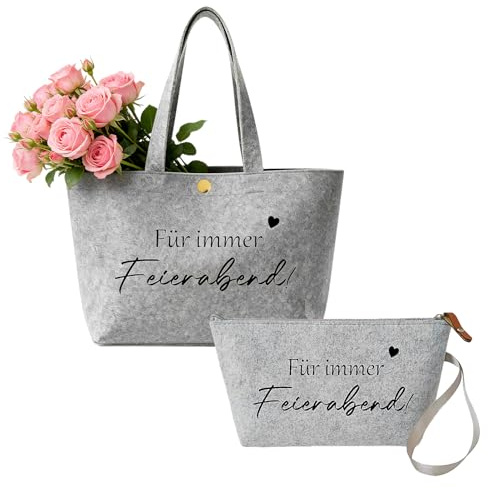 Nidoul Renteneintritt Geschenk Frau Tote Bag Filztasche Shopper Einkaufstasche mit Henkel & Ruhestand Kosmetiktasche Ruhestandsgeschenk für Frauen Abschiedsgeschenk Kollegen Rente