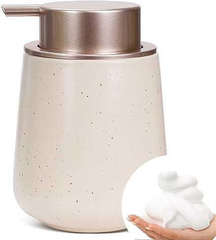 BosilunLife Seifenspender Keramik Matt Schaumseifenspender | Spülmittelspender, Nachfüllbarer Cremespender 350ml, Großer Pumpkopf für leichtes Pressen, Geeignet für Küche, Bad (Beige)