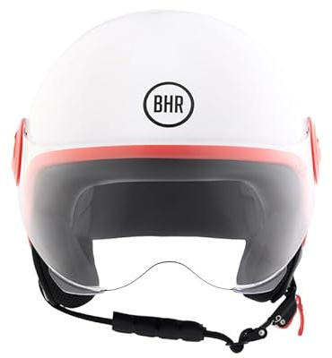 BHR 835 SPECIAL Demi-Jet hjälm - ECE 22.06-godkänd motorcykelhjälm med anti-rep-visir, mikrometrisk upplåsning och avtagbara kindkuddar - vit-röd S