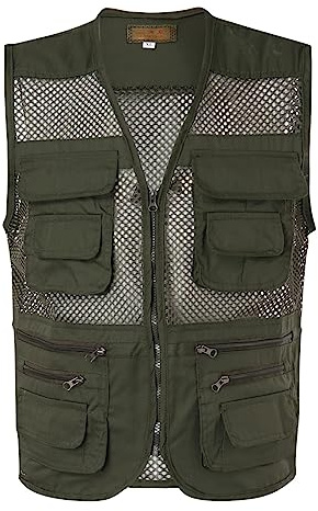 Zanisouta Gilet da uomo in rete, traspirante, da lavoro, estivo, con molte tasche, per caccia, pesca, campeggio, mezza stagione