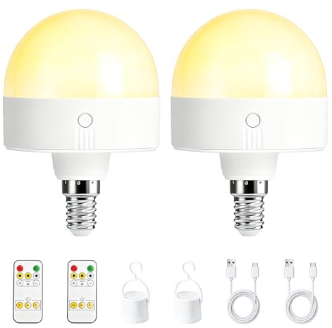 NewAusen Bombilla LED E27 con Mando a Distancia, 2 Paquetes Bombilla LED E27 Regulable 3 Temperaturas de Color, Bombilla con Base Magnética Desmontable y Batería para Camping Dormitorio