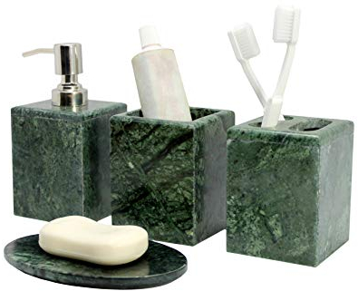 KLEO Luxus 4-teiliges Badezubehörset | Inklusive Flüssigseife oder Lotionspender mit Edelstahlpumpe, Zahnbürstenhalter, Becher, Seifenschale - Bath Set/Bathroom Accessories