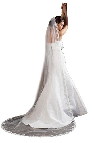 Unbekannt Schleier 280 cm Brautschleier 1 Lage Feintüll Kamm Perlen Hochzeit Braut Kapelle (Ivory)