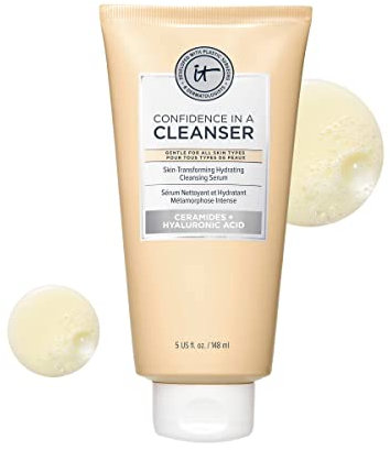IT Cosmetics Confidence in a Cleanser - Hydrating Serum Foaming Face Wash, Hyaluronic Acid & Ceramides, Gentle Makeup Remover, Skin Barrier Support, Non-Stripping, Sulfate-Free - 5 fl oz