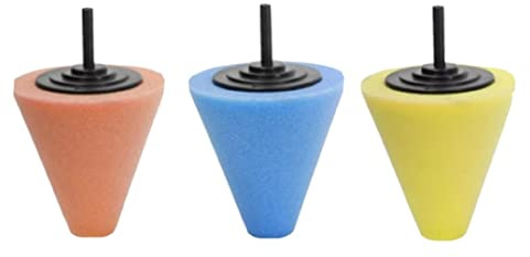 Lux Metal - 3 Coni, Arancio, Blu, Giallo in Spugna lucidatura lucidare Pulire tampone Disco Pasta abrasiva Polish Ruote in Lega Cerchio a Raggi cromatura Alluminio Acciaio Inox Ottone