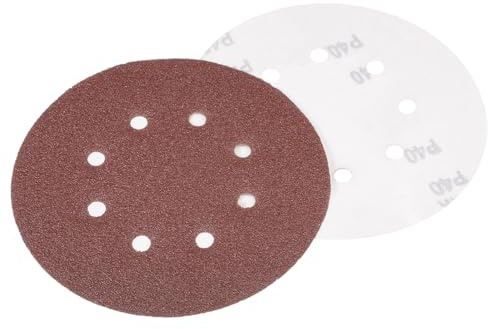 sourcingmap 10Pcs 7 inch 8 Hole Hook and Loop Sanding Disc 40 Grit Flocking Sandpaper Random Orbital Sander Paper