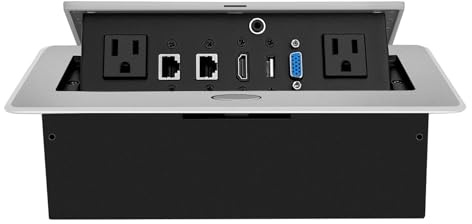 Table Pop up Power Strip Date Hub Connection Box with Outlet Network HDMI for Office Desk（Silver）