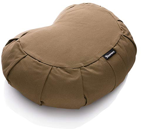 BODYMATE Halfmoon Meditation Cushion/Yoga Pillow - 42cm long 30cm wide and 15cm high - Removable washable 100% Cotton Cover - Inner cotton bag filled with buckwheat husks