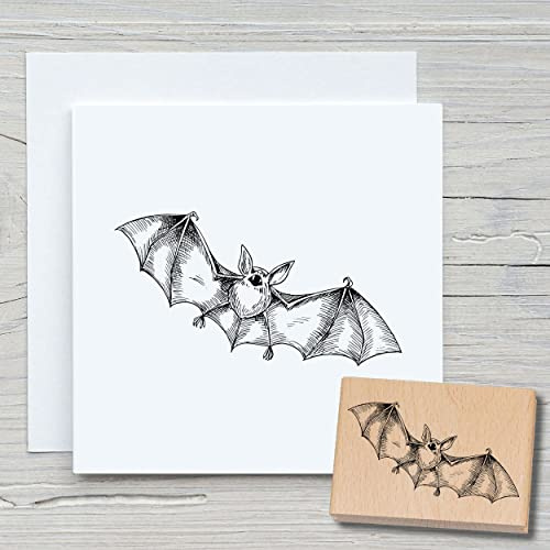 NEWSTAMPS Stempel Fledermaus Motivstempel aus Holz & Gummi zum Karten basteln, Holzstempel, Tiere, Tierstempel, Scrapbook, Textilstempel, Deko, Kinder
