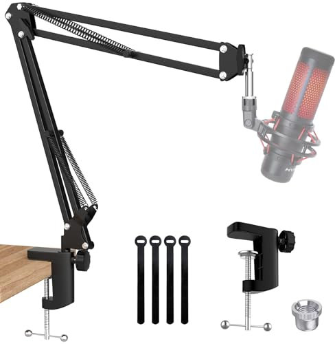 SUNMON Mikrofonarm für HyperX QuadCast - Universal Mic Boom Arm Mikrofon Ständer mit Kabelbinder, einstellbar 3/8 bis 5/8 Adapter für SoloCast, QuadCast S, Blue Yeti, Fifine AM8 K688, Seiren V3 Mini