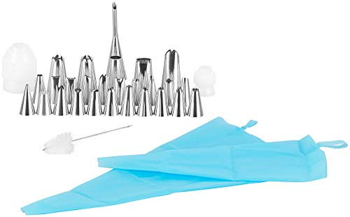 Rosenstein & Söhne Tortenspritze Edelstahl: 32-teiliges Spritzbeutel-Set in 2 Größen, mit 27 Edelstahl-Aufsätzen (Backzubehör, Spritztüte, Küchenhelfer)