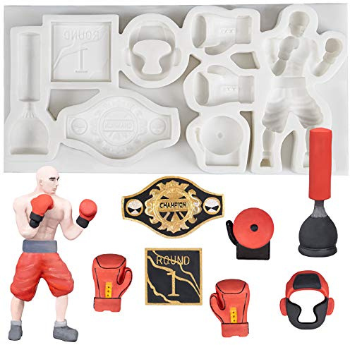 Boxen Silikonform Boxer Boxhandschuhe Boxsack Champion Gürtel Schild für Fondant Tortendeko Cupcake Topper