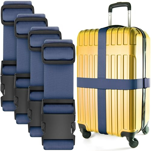 Correas Ajustables para Equipaje/Cinturones para Maletas - Azul Marino, Paquete de 4 - Cinturones de Nailon de Primera Calidad - Longitud Ajustable de 1 a 2 Metros - de BlueCosto