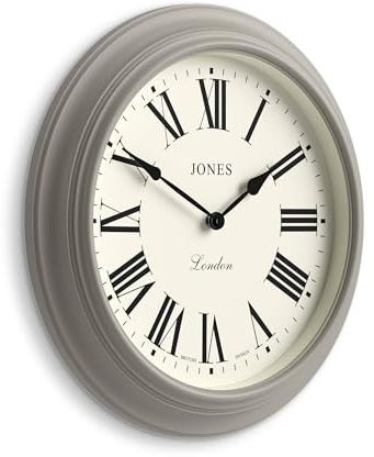 JONES CLOCKS® Supper Club Wanduhr | Große Klassische runduhr | 40cm | Mittelgrau | Römische Zahlen | Traditionelles Design, ideal für küche oder Wohnzimmer