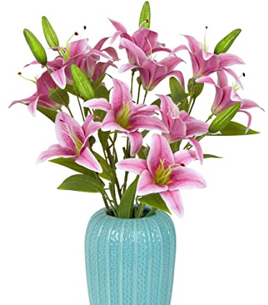 cnKnight 6 flores artificiales de lirio, 23 pulgadas de largo, tallo de lirio de tigre con 2 flores completas y 1 brote, flor de lirio, látex de tacto real para decoración del hogar, centro de mesa,
