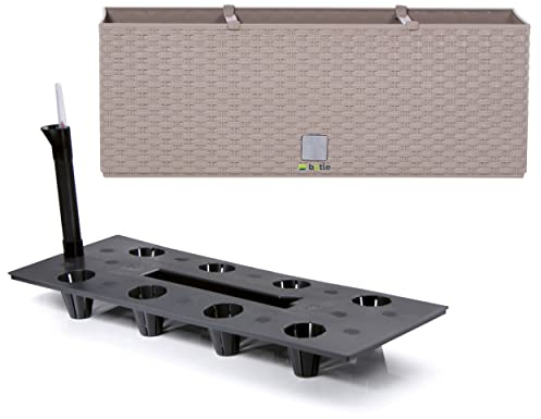 Pot de fleurs rectangulaire - 51,5 cm - 17 l - Moka beige clair - Banc de fleurs aspect rotin - Série Rato avec système d'irrigation