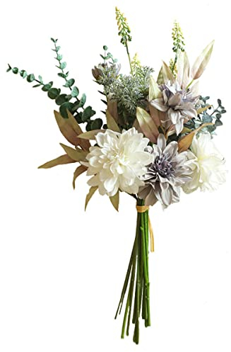 Weldomcor Kunstblumen Künstliche Pflanzen Unechte Blumen Deko Seidenblumen Kunstblumenstrauß künstlich Blumenarrangements Hochzeit Zimmerdeko, Lila Weiß