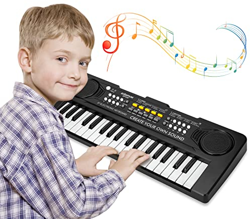 Docam Kids 37 Key Electronic Piano Keyboard, Portable Multi-Function Musical Instrument for Kids Age 3-6, Black
