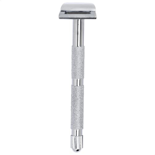 MERKUR Konturenrasierer 907C | Glanzchrom | Dreiteiliger Rasierer mit geradem Schnitt | Rasierhobel mit geschlossenem Kamm | Ideal für Nassrasur | Zinkdruckguss | Messing Griffstück | Made in Germany