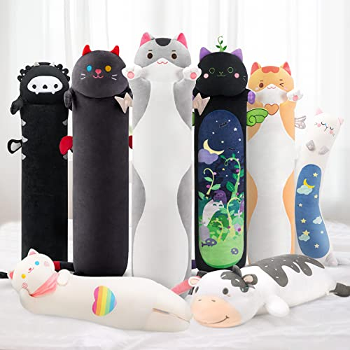 Mewaii Largo Gato de Peluche Almohada 50CM Suave de Gato de Animales Muñecas de Peluche Gato Gris Juguetes Regalo para Niños