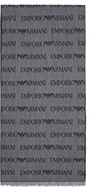 Emporio Armani Sciarpa lettering jacquard all over - 625060 CC786 00041 Grey - cm. 185 x 43 Orlo sfrangiato