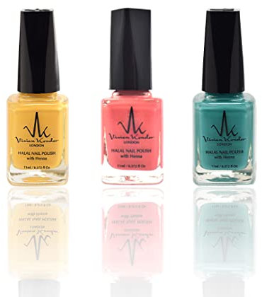 (Combo de 3) Esmalte de uñas permeable con infusión de henna Wudhu y vegano, de larga duración Halal (Aqua + Gold Souk + Coral Reef)
