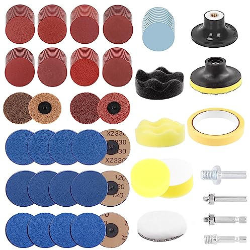 Glarks Assortiment de 120 disques abrasifs, 7,6 cm, à changement rapide, grain 80-3000, disques de conditionnement de surface avec support de 6,35 mm pour meuleuse à matrice pour enlever la rouille de