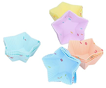 Pirottini da Forno in Silicone Alimentare,20 Pirottini per Cupcake, Forme Carine, Stampi in Silicone Riutilizzabili, Colori Vivaci, Stampi per Muffin per Ciambelle, Budini, Muffin (Stella)